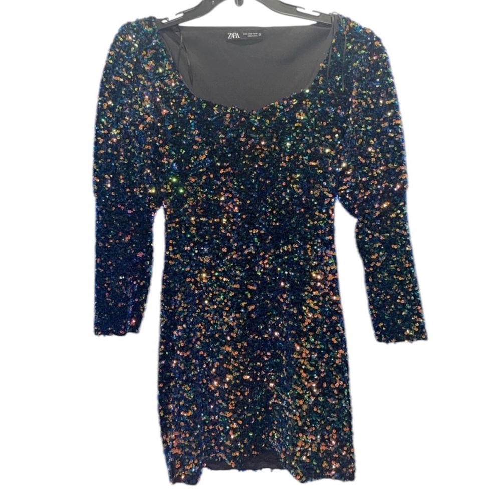 ZARA Sequined Party Bodycon Mini Dress Multicolor Glam Sexy Party Sparkly SZ SM - Picture 6 of 17